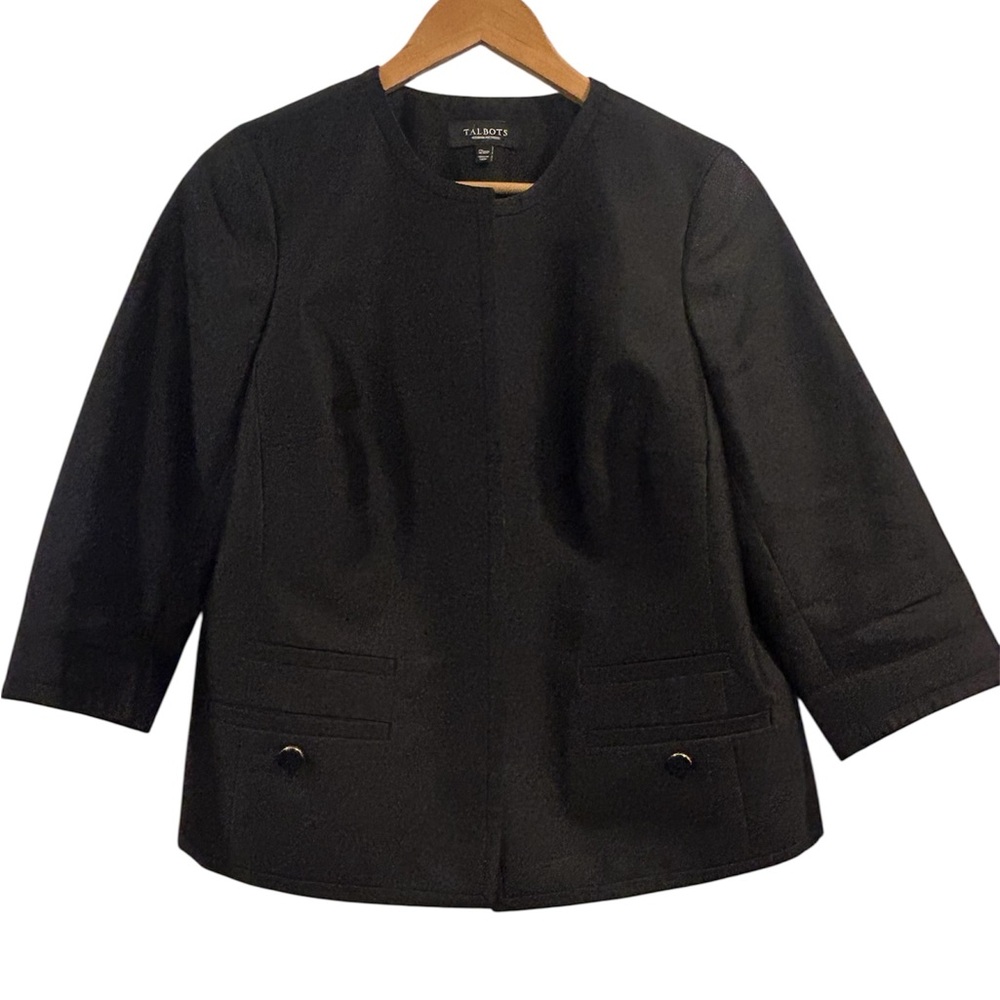 Talbots Solid Black Open Front 51% Silk Blend Bla… - image 3